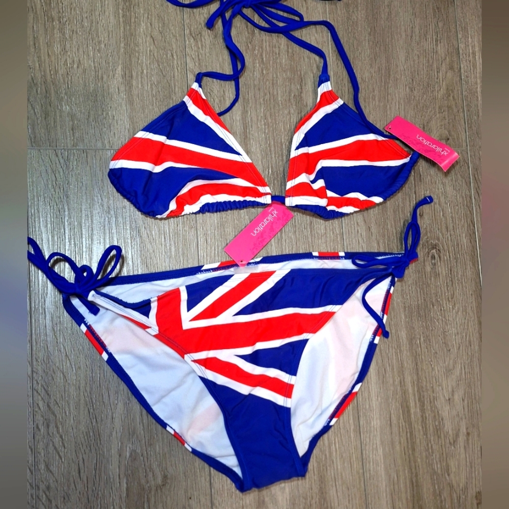 New Bikini British Flag 2 Peice Bathung Suit Womans Sz L/XL NWT